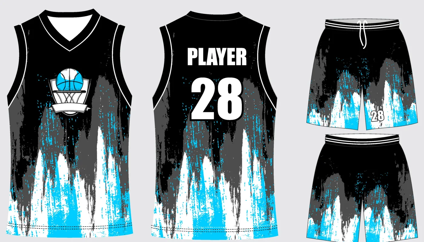Onyx Graphite basketball uniform in jet black and graphite gray: jersey front and back with matching shorts