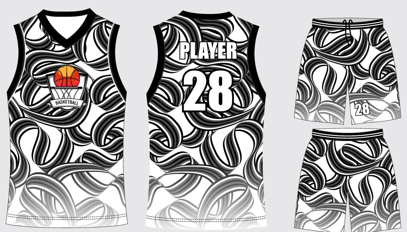 Onyx Graphite Surge basketball uniform in jet black and graphite gray: jersey front and back with matching shorts